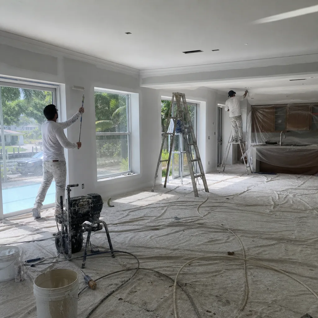 Professional painters working on interior wall renovation in a residential home nationwide